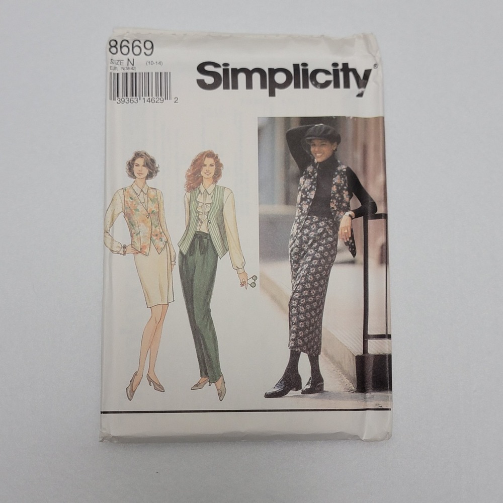 Vintage 1993 Simplicity 8669 Wrap Skirt Pants Vest Sewing Pattern Misses 10-14
